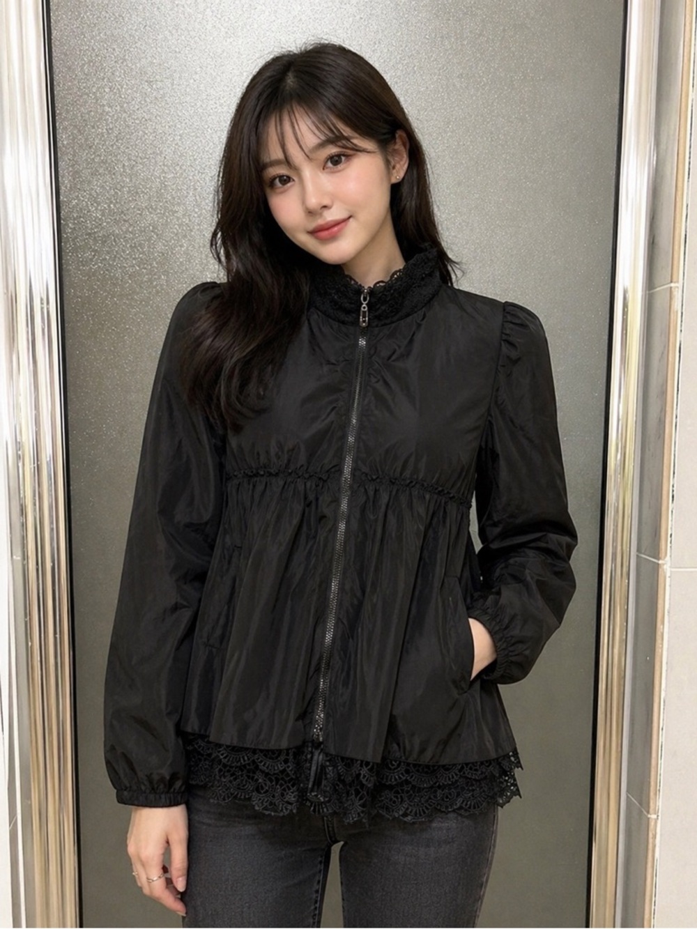 Black lace bottom A-line jacket